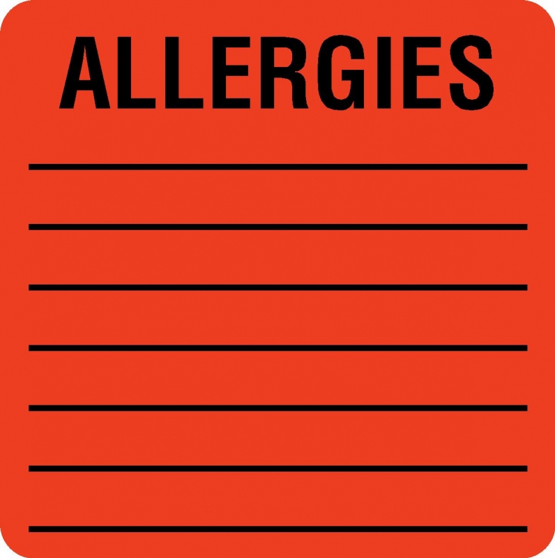 Allergies 2&quot;x2&quot; Fl-Red, 500/Roll