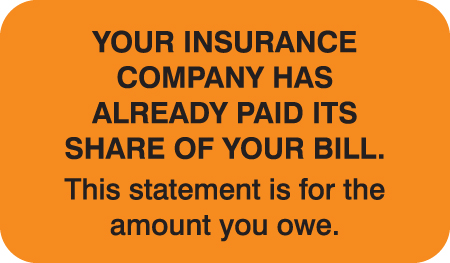 Insurance Paid You Owe 1-1/2&quot;x7/8&quot;  Fl-Orange, 250/Roll