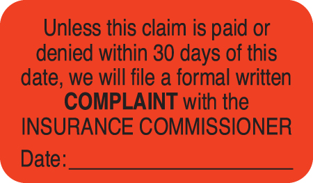 Complaint with Insurance Commissioner  1-1/2&quot;x7/8&quot; Fl-Red, 250/Roll