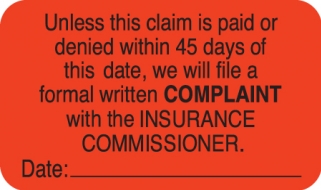 Claim Paid 45 Days 1-1/2"x7/8" Fl-Red, 250/Roll<br />11-MAP2770