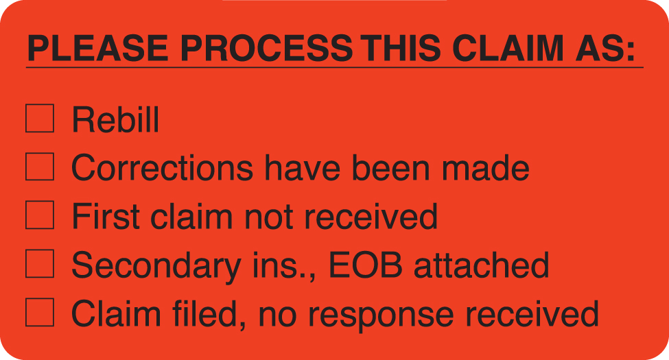 Please Process Claim 3-1/4&quot;x1-3/4&quot; Fl-Red, 250/Roll