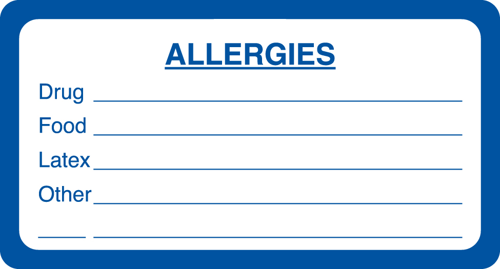 Allergies 3-1/4&quot;x1-3/4&quot; White/Blue, 250/Roll