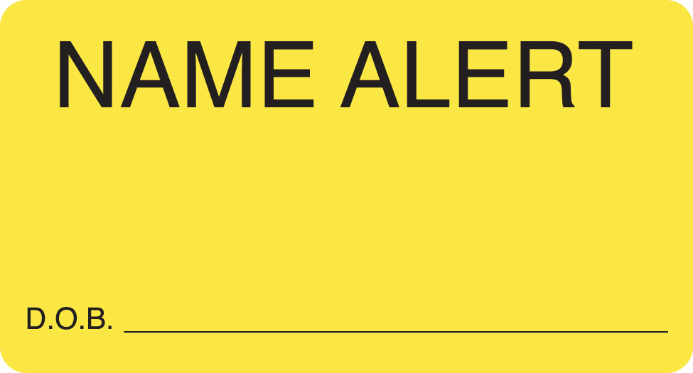 Name Alert D.O.B. 3-1/4&quot;x1-3/4&quot;  Fl-Chartreuse, 250/Roll