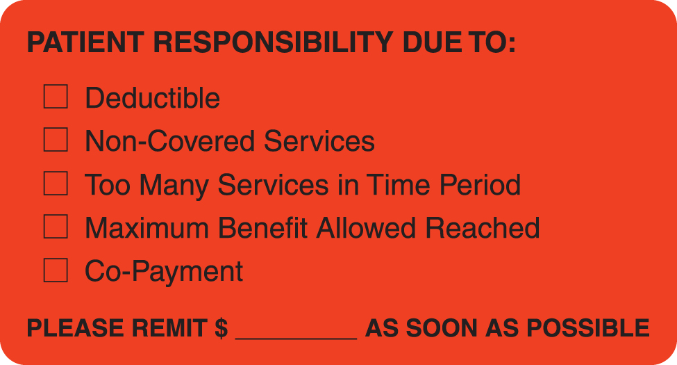 Patient Responsibility Due 3-1/4&quot;x1-3/4&quot; Fl-Red, 250/Roll