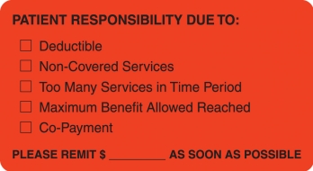 Patient Responsibility Due 3-1/4"x1-3/4" Fl-Red, 250/Roll<br />11-MAP4180