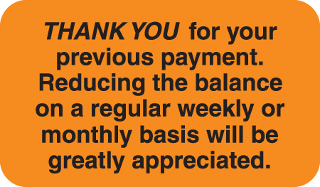 Thank you for Payment 1-1/2&quot;x7/8&quot; Fl-Orange, 250/Roll