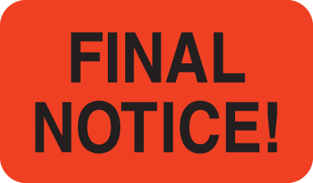 Final Notice 1-1/2&quot;x7/8&quot; Fl-Red, 250/Roll