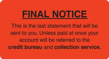 Final Notice Credit 3-1/4"x1-3/4" Fl-Red, 250/Roll<br />11-MAP4820