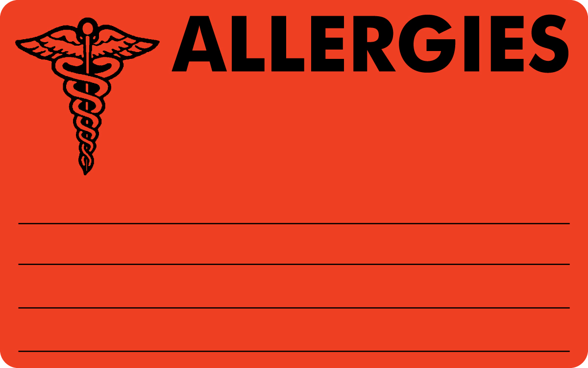 Allergies 4&quot;x2-1/2&quot; Fl-Red, 100/Roll