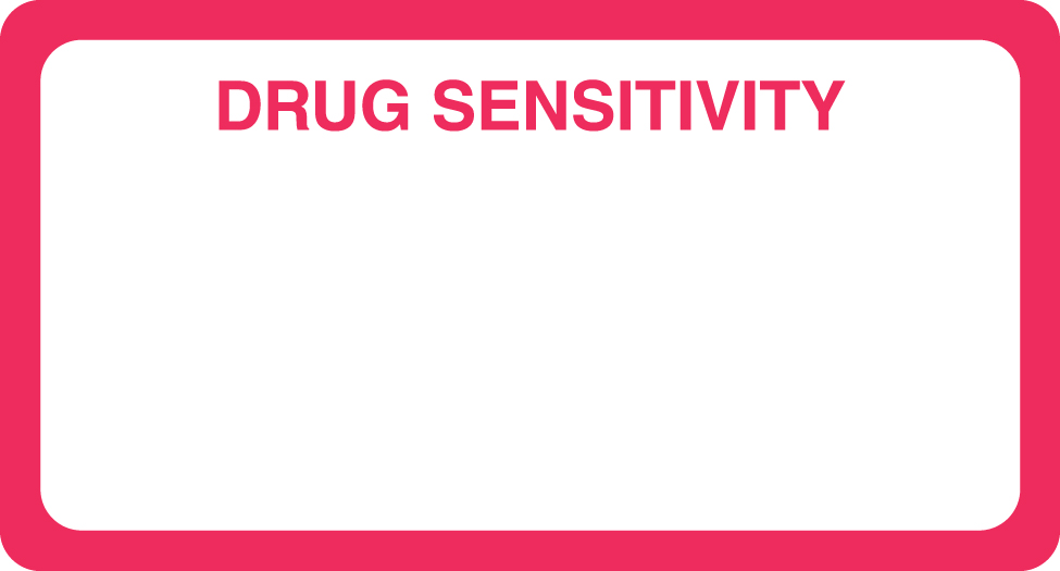 Drug Sensitivity 3-1/4&quot;x1-3/4&quot; White/Red, 250/Roll