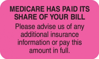 Medicare Paid 1-1/2"x7/8" Fl-Pink, 250/Roll<br />11-MAP5560