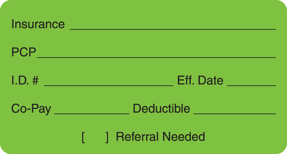 Insurance_PCP_ID#_ 3-1/4&quot;x1-3/4&quot; Fl-Green, 250/Roll