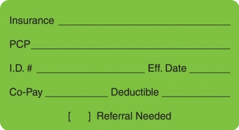 Insurance_PCP_ID#_ 3-1/4"x1-3/4" Fl-Green, 250/Roll<br />11-MAP5600