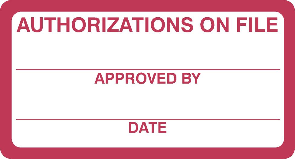 Authorization On File 3-1/4&quot;x1-3/4&quot; Red, 250/Roll