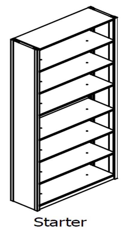 Double Entry, Open Shelving, Unslotted, Starter Unit, 7 Openings, 8 Shelves, 36&quot;w x 18&quot;d x 88&quot;h