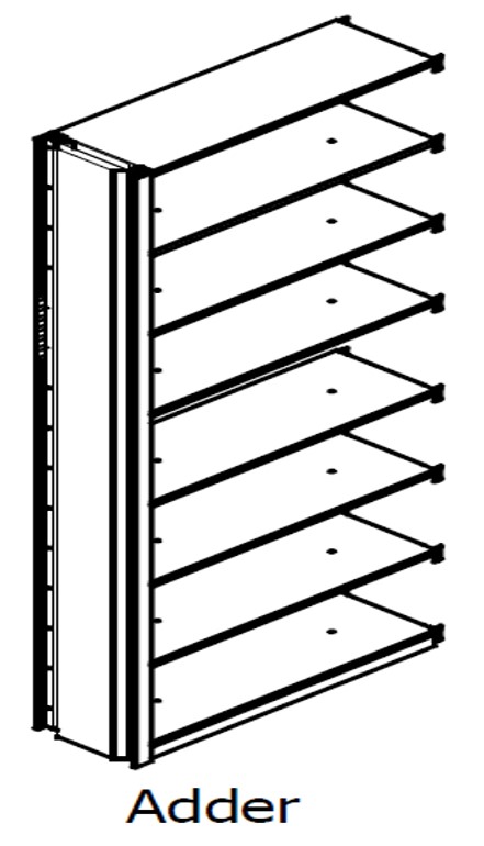 Single Entry, Open Shelving, Unslotted, Adder Unit, 7 Openings, 8 Shelves, 42&quot;w x 15&quot;d x 88&quot;h