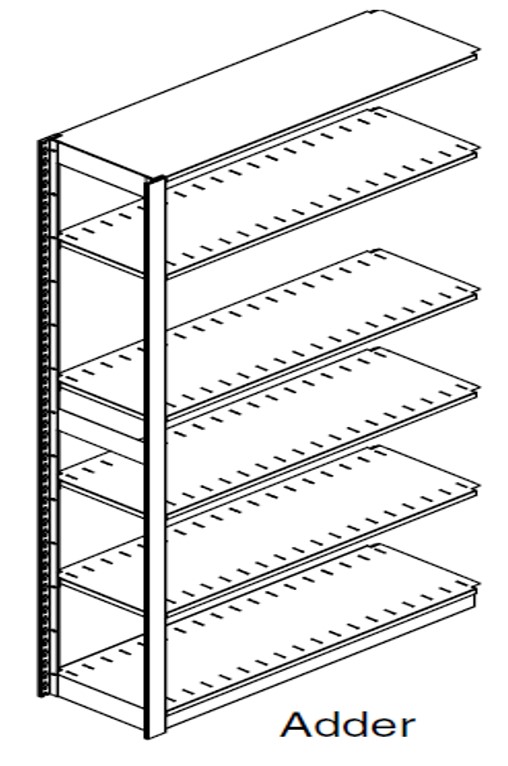 Preconfigured, Legal Size, Open Shelving, Adder Unit, 5 openings, 6 shelves, 42&quot;w x 30&quot;d x 76-1/4&quot;h