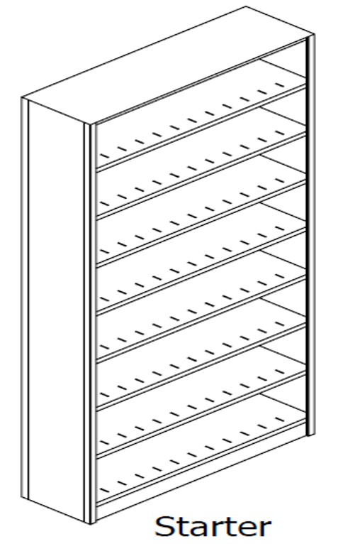 Preconfigured, Legal Size, Open Shelving, Starter Unit, 8 openings, 9 shelves, 24&quot;w x 15&quot;d x 88-1/4&quot;h